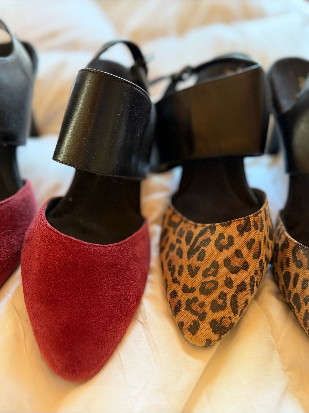 AEROSOLES - Two pairs: 1) Burgundy Suede.
2) Leopard Print. Pointed Slingbacks